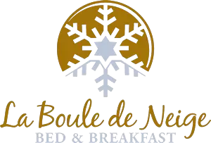 Logo of La Boule de Neige Bed & Breakfast with a gold snowflake design.